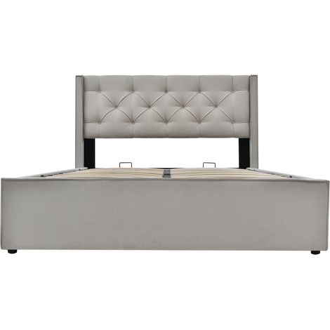 Polster-Doppelbett 160x200 cm mit Hydraulik, Stauraum und Metallrahmen, Hellgrau (1/5)
