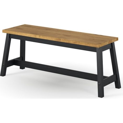 Corona Live Edge Large Dining Bench - Pine - L31.5 x W122.5 x H45.5 cm - Black/Antique Waxed Pine - Flat Packed