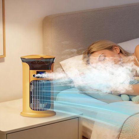 Mini-tragbare Klimaanlage, multifunktional 4 in 1, 3 Windgeschwindigkeiten, Wassertank, der mit kaltem Wasser oder Eis befüllt werden kann, 7-farbiges LED-Nachtlicht, für Zuhause, Büro und Outdoor-Ein (1/4)