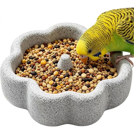 Mangeoire pierre‑ponce naturelle pour petit oiseau, bol nourriture‑eau résistant aux éclaboussures et à l'usure (1/5)
