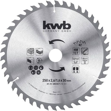 Lame de scie circulaire KWB, 589359, 250x30 mm, 42 dents (1/2)