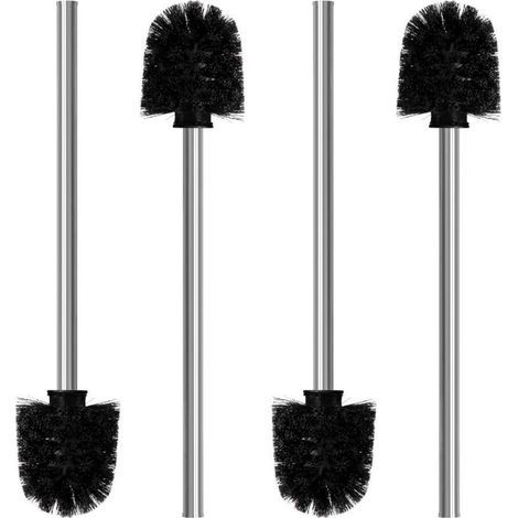 Set of 4 Toilet Brushes - Diameter 8 cm - Toilet Brush with Stainless Steel Handle - Elegant Design Toilet Brush (Black) (1/5)