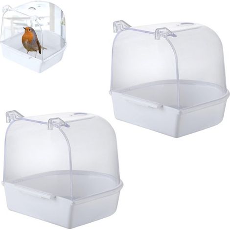 Lot de 2 - Bac à oiseaux - Toilettes pour petits animaux - Bac à oiseaux mural - Bac de salle de bain - Bac à oiseaux style cage - Blanc - Convient aux petits oiseaux (1/5)