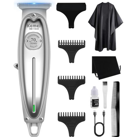 Professional Cordless Hair Clippers for Men Electric Cordless Hair Clippers T-Blade Rechargeable Beard/Hair Trimmer for Family and Barbers 1949 (KM-1949-Silver) (1/5)