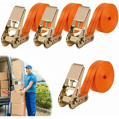 4 Pièces Sangles Darrimage à cliquet 5M de Jeu Sangle a Cliquet Sangle Darrimage avec Tendeur Longueur, Largueur 25 mm Sangles de Serrage,Convient aux Motos,Voitures,Remorques
