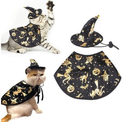 Vêtements pour animaux — Capes et chapeaux de sorcière convenant aux chiens et aux chats, capes de vampire et costumes de cosplay de sorcier conviennent également comme décorations et accessoires de (1/5)