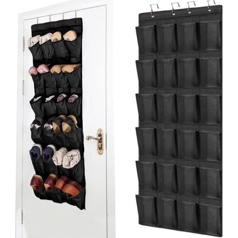 Poche de Rangement Suspendue - FOLAYA - 24 Poches - Noir - Tissu Non Tissé - Accroche Facile (1/4)