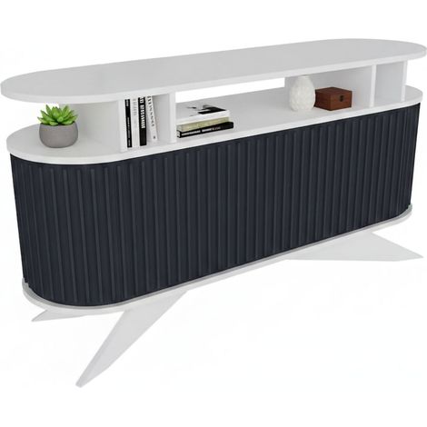 Dmora - Credenza Zaurak, Buffet da soggiorno, Madia da salotto, Dispensa da cucina, 150x43h75 cm, Bianco e Antracite, con imballo rinforzato, con imballo rinforzato