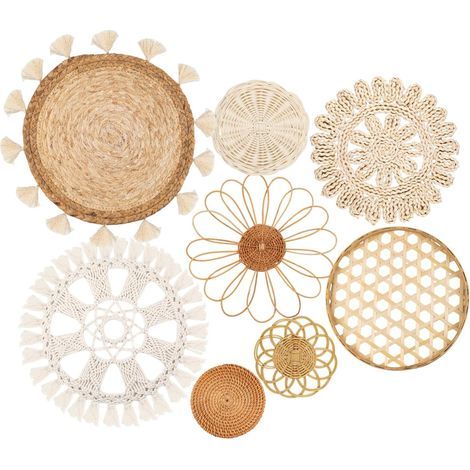 Wandkorb-Deko-Set – 8-teilig – Flachgewebter Hängekorb – Runder weißer Spitzen-Wandkorb – Wanddeko im Boho-Stil (1/5)