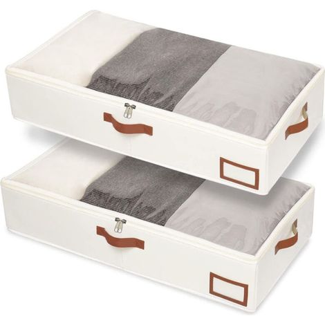 Lot de 2 Boîtes Rangement Sous Lit – Sacs Tissu Ultra-Épais avec Poignées et Étiquette pour Vêtements, Couvertures et Pulls (1/5)