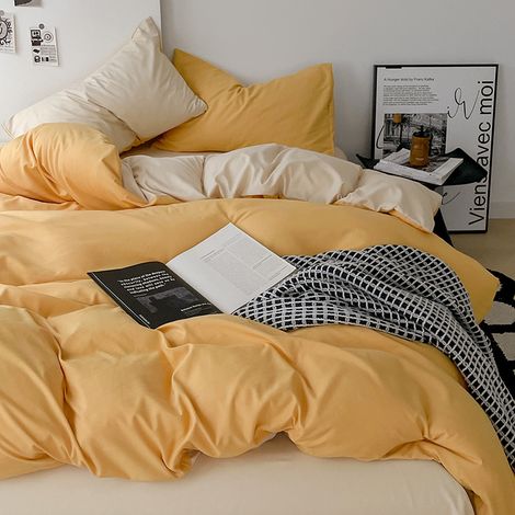 Bettwäsche-Set aus gewaschener Baumwolle - Klasse A, ultraweich - Bettbezug 200x230 cm mit Spannbettlaken für 180 cm Bett - Motiv Holzkohle-gegrillter Käse-lsw