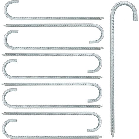 Set di 10 picchetti da terra rinforzati per campeggio 38,5 x 7,5 x 1,2 cm in acciaio zincato argentato 130008249