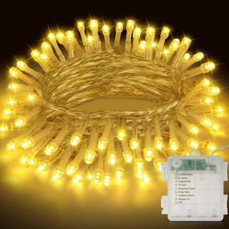 Guirlande Lumineuse de Noël à Piles, 11M 110LED Lumières de Noël Intérieur et Extérieure, 8 Modes et Fonction Mémoire Guirlande Lumineuse Sapin pour Balcon, Jardin, Chambre, Fête - Blanc Chaud (1/5)