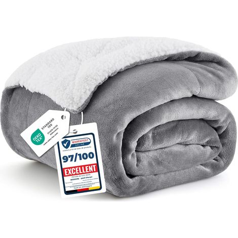 Plaid Polaire Sherpa Couverture - Gris, 150x200 cm (1/5)