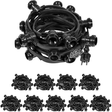 Guirlande lumineuse d'extérieur 100m noire – Raccordable IP65 – 200 douilles E27 pour ambiance guinguette – Installation toute l'année