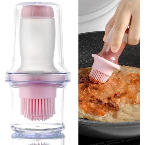 (Pinke) Küchenbürste - Olivenölspender - Lebensmittelechtes Silikon - Pink - 2 in 1 (1/4)