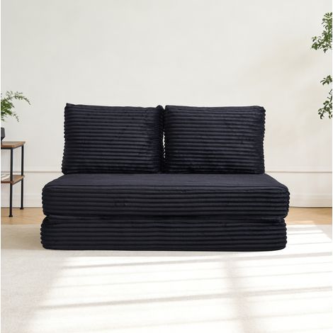 Divano letto multifunzione 120x200 cm nero in tessuto con schienali rimovibili (1/5)