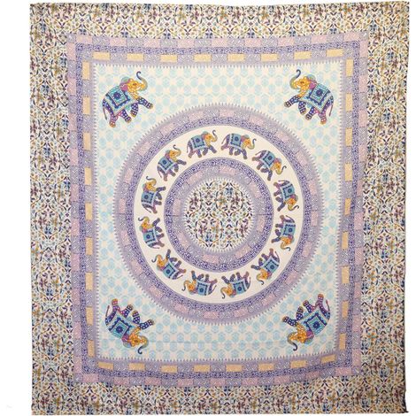 Tapiz / Colgante - Mandala Elefante - Turquesa/Azul sobre Crema