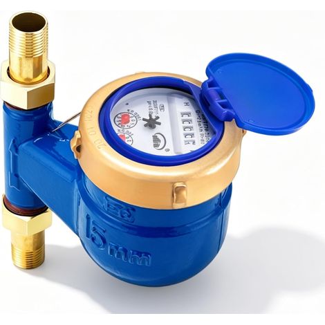 Compteur d'eau de jardin, 15 mm, horloge d'eau 1/2", compteur d'eau froide, débitmètre d'eau avec housse de protection et robinets, connexion compteur d'eau de jardin, compteur d'eau sèche pour maison (1/5)