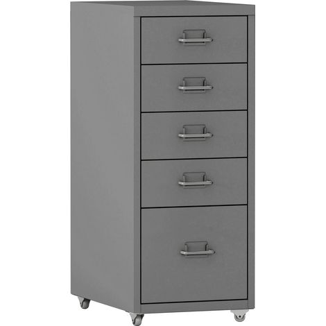 Caisson de bureau meuble de rangement pour documents dossiers fournitures de bureau à roulettes avec 5 tiroirs 69 x 28 x 41 cm gris (1/5)