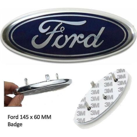 Badge avant/arrière Ford oval bleu/chrome 145x60mm – Auto-adhésif – Compatible avec Mondeo. Focus. Transit – Plastique ABS