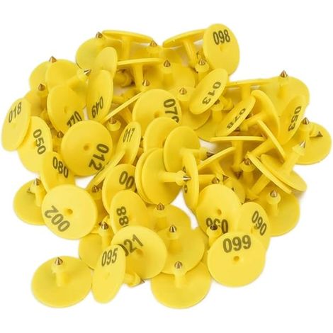 Etiquetas Para Orejas - 100 Unidades - Para Ovejas Cabras Cerdos Corderos - Numeracion Laser Duradera - Plastico UV Resistente - Forma Redonda Segura (1/5)