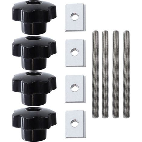 Accessoires spéciaux pour glissière à rainure en T pour le travail du bois (4 poignées + 4 tiges de vis + 4 petits curseurs M8)