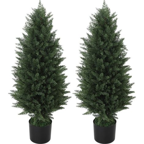 Lot de 2 cyprès artificiels grands 90 cm avec pot, plantes décoratives résistantes aux UV pour intérieur et extérieur (1/5)
