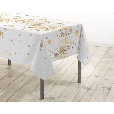 Nappe Imprimé Métallisé "Constellation" 150x240cm Blanc & Or