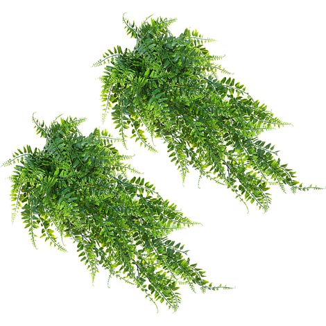 Lot de 2 fougères artificielles suspendues en plastique vert, fausses plantes à suspendre au mur pour la décoration de jardin et de mariage (1/5)