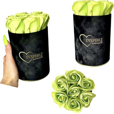Flowerbox Inspiruj - Scatola nera con rose di sapone - n. 15 Verde (1/5)