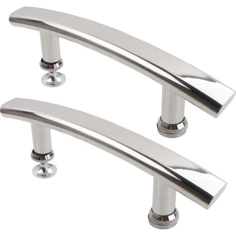 Poignée de porte de douche - courbée - acier inoxydable - pour salles de bains et cuisines - entraxe 145 mm - 2 pièces - argent (1/5)