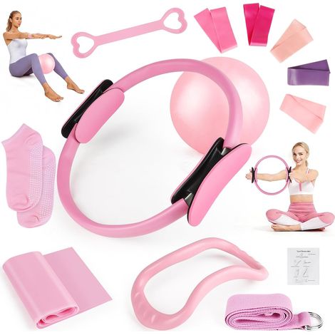 Home Pilates Kit 13 Pieces Pilates Kit Pilates Accessories Circle Pilates, Pilates Yoga Set with Yoga Ball, Resistance Bands, Pilates Ring, Ball, Strap, Portable Bag (1/5)