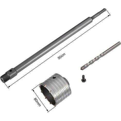Fresa A Tazza 80 Mm Asta Prolunga 50 Cm Per Trapano Attacco Sds Plus