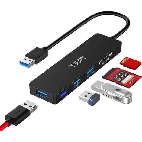Lecteur Carte SD avec 3 Ports USB 3.0,Multiprise USB 3.0 avec Adaptateur Carte SD,Hub USB 3.0 pour Macbook,Notebook,etc. (1/5)