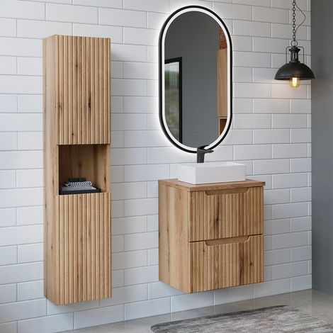 Set di mobili con lavabo singolo da 50 cm, 2 cassetti e colonna Riva Bois (1/5)