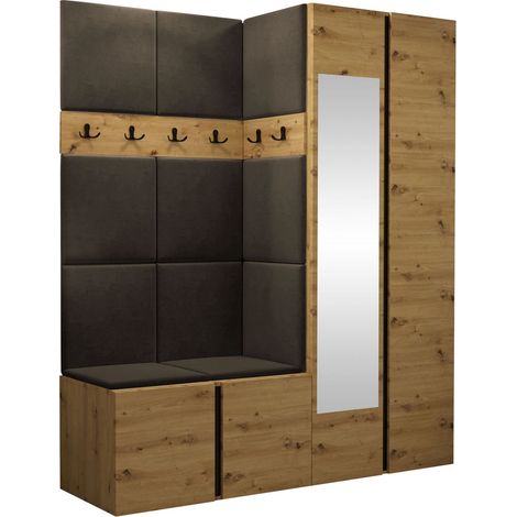 Conjunto para recibidor Pinis X, Polo 877, 186x158x46cm, Espejo, Tapiz, Aglomerado laminado, Colocada, Montada en la pared