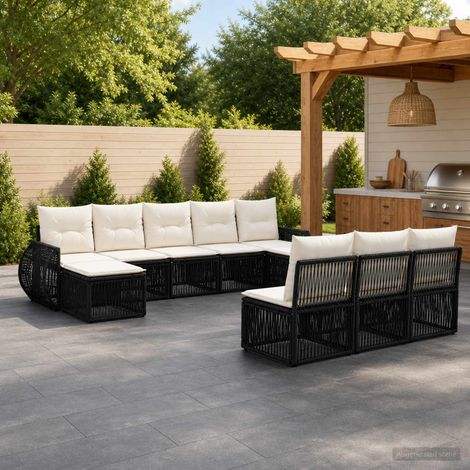 Set Divano da Giardino 10 pcs Nero e Bianco Crema polyrattan vidaXL (1/5)