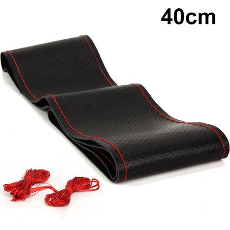 (Noir et rouge 40 cm -) 2026 Housse de volant en cuir véritable, accessoires de style automobile, volant sport, étui fait main avec aiguilles et fil (1/5)