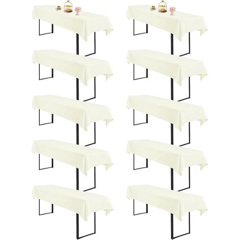 Biertischdecken 10er Set Beige 260x110 cm Rechteckig Waschbar Polyester für Biergarnituren