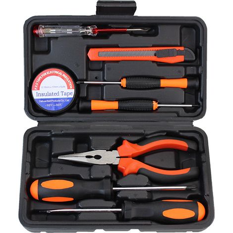 Coffre à Outils Manuel, Kit d'Outils de Réparation Domestique avec Accessoires en Alliage Métallique, 9 pièces