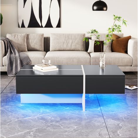 Tavolino LED 100 x 50 x 34,5 cm con 3 cassetti, nero lucido (1/5)