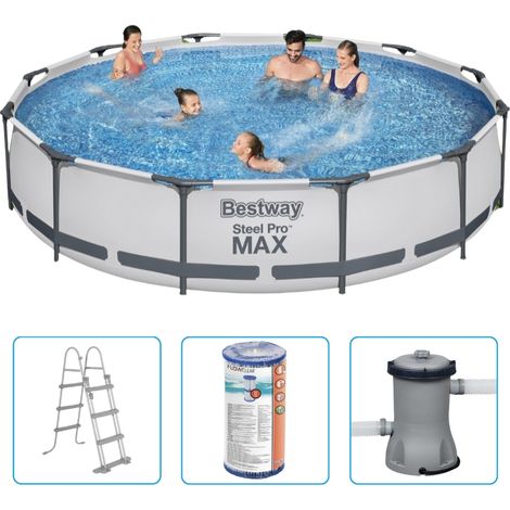 Piscine Bestway Steel Pro MAX - 366 x 100 cm - Ronde - Avec pompe de filtration + échelle de piscine (1/5)