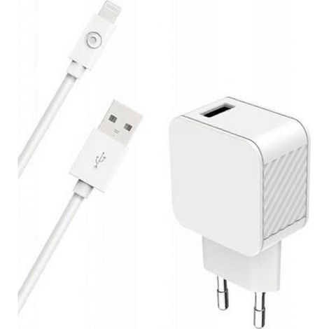 Adaptateur secteur USB A compatible 2,4 A, câble de données USB A/Lightning, blanc. (1/5)