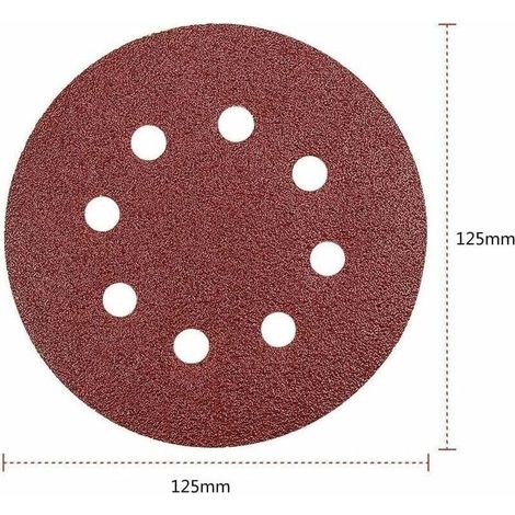 Confezione da 100 fogli di carta abrasiva per levigatrice roto-orbitale da 125 mm. Dischi abrasivi con grana 60/80/100/120/240 (20 dischi per grana). (1/4)