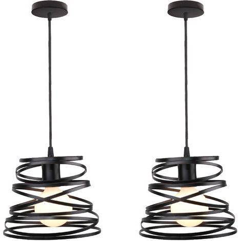 Lot de 2 Suspension métal, forme ressort, culot E27 noir, design industriel, pour cuisine, salon, couloir (1/5)