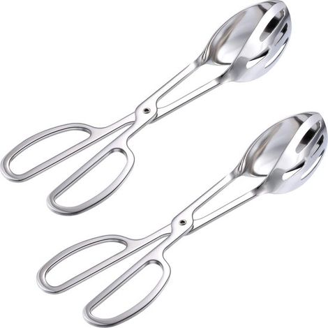 Pinze da portata in 2 pezzi, pinze per griglia, pinze da cucina per carne, pinze per griglia argento per cuocere pane, torte e bistecche, pinze per insalata/torta/pane, acciaio inossidabile (1/5)