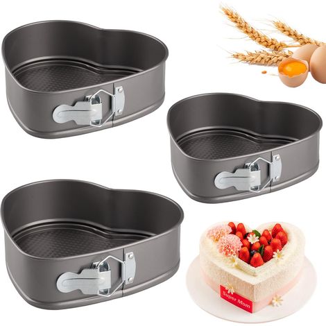 Lot de 3 Moules à Charnière en Forme de Cœur, 20/22/24cm Moule en Forme de Coeur, Antiadhésif Moule à Charnière de Cœur avec fond amovible pour Mousse Dessert Biscuits (1/5)