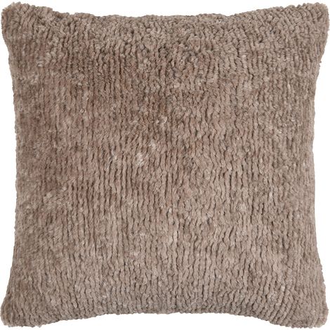 Coussin carré fausse fourrure avec recto velours Taupe 45x45 cm (1/2)