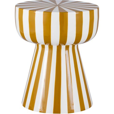 sweeek - Beistelltisch, Nachttisch, emaillierter Stahl zweifarbige Streifen Ø 34 x H 41 cm